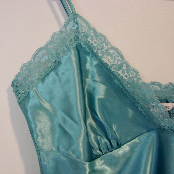 La Vie En Rose Satin Lace Camisole Turquoise Blue Green Babydoll Medium Large - Picture 5 of 11